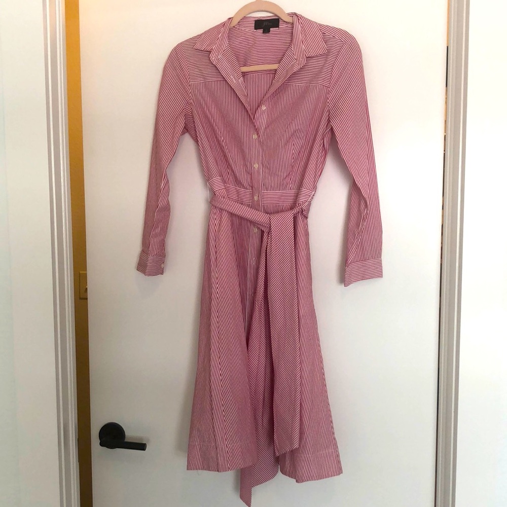 J.Crew red striped long sleeve shirt dress